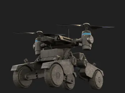 Tactical Wheeled UAV with Dual Propeller Lift System Low-poly 3D model