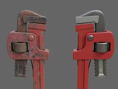 Industrial pipe wrench Low-poly 3D model