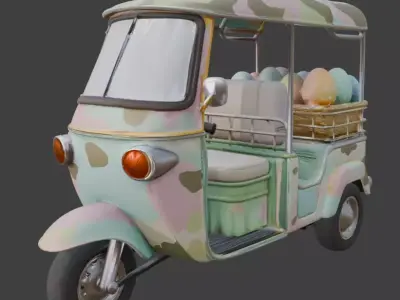 Pastel Tactical Easter Delivery Tuk-Tuk  Model Low-poly 3D model