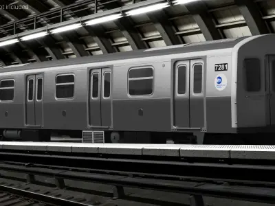  R160 Middle Subway Car with Sliding Side Doors Silver Rigged 