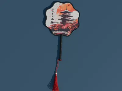 Chinese Silk Round Hand Fan Low-poly 3D model
