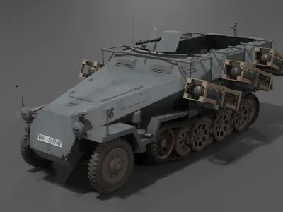 SdKfz Wurfrahmen 251 Half-track multiple rocket launcher Low-poly 3D model