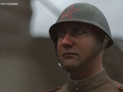  WW2 Red Army SSh-39 Steel Helmet on Head 