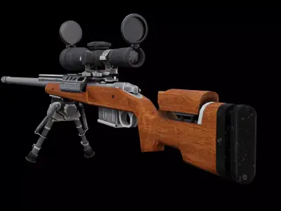 Tactical Bolt Action Sniper Rifle Long Range Game Ready Low Poly Low-poly 3D model