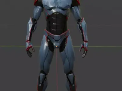 sci-fi armored suit blue color with red strips villain look Low-poly 3D model