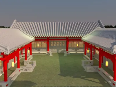 Chinese ancient courtyard  house 3D model shop