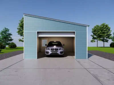 Metal Single Car Carport-Shed Roof Building Low-poly 3D model