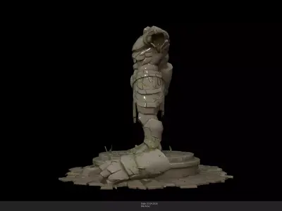 Stylized Ancient Ruined Golem Statue Game Ready - AI Low-poly 3D model
