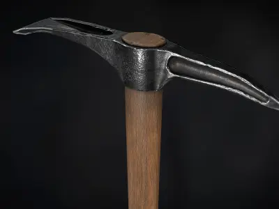 Pickaxe PBR Low-poly 3D model axe with wooden handle Low-poly 3D model