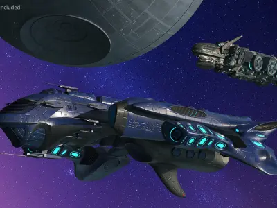 Futuristic Combat Spaceship Blue 3D model