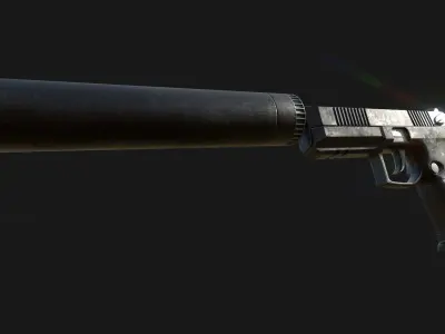 Russian self loading pistol Udav with silencer Low-poly 3D model