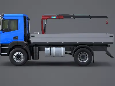 Realistic Flatbed Truck with Loader Crane 3D model