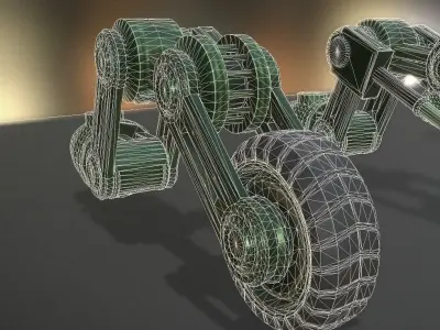 Hydraulic Suspension with Tires Green Version Rig and Animation Low-poly 3D model