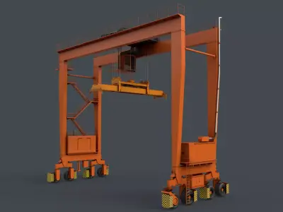 PBR Rubber Tyred Gantry Crane RTG V2 - Orange Low-poly 3D model