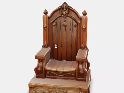Wooden Throne Low-poly 3D model