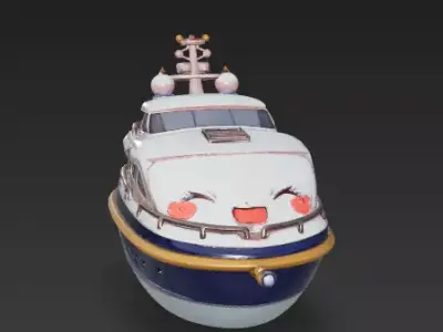 Happy Chibi Yacht 3D Model - Cute Anime Boat Mascot Low-poly 3D model