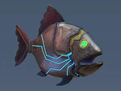 Robofish fish with glowing eyes Low-poly 3D model