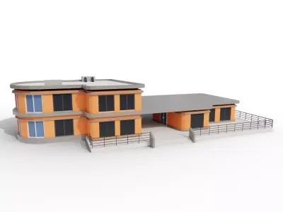 Low Poly Office orange building Low-poly 3D model