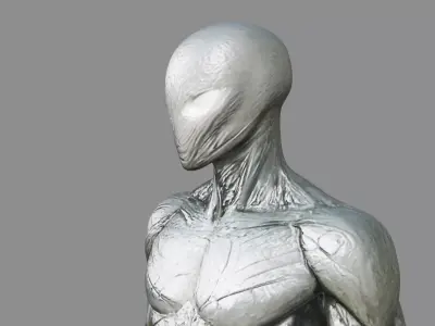Metallic Alien Humanoid Sculpture 3D model