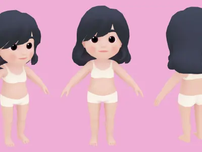 Base Mesh Pack - Cartoon Girl Kid  Low-poly 3D model