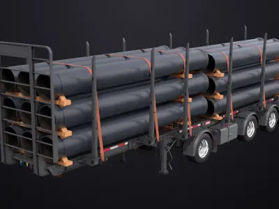  Logging Trailer Black with 6 Loads single Mat All PBR Textures 