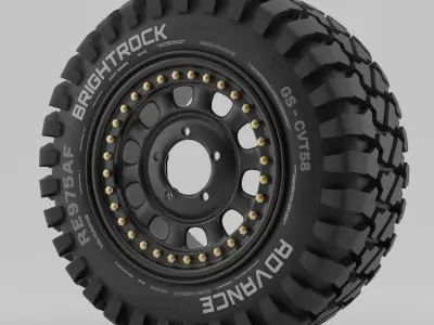 Offroad Tire and Rim Low-poly 3D model
