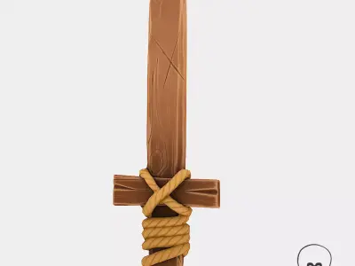 Stylized Wooden Sword Low-poly 3D model