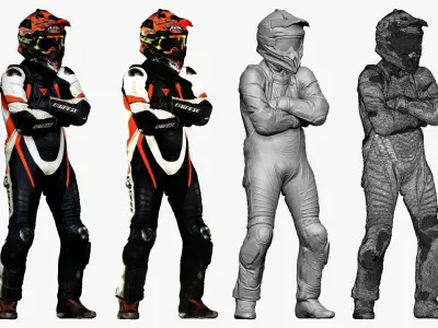 001263 man in black white orange biker suit 3D model