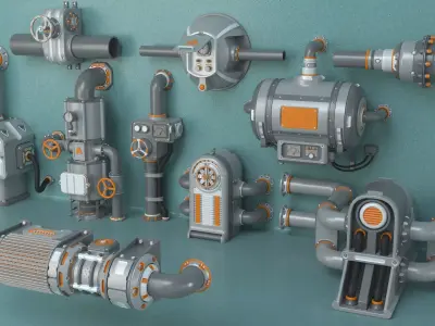 Wall Tube Mechanism Props 2 - 10 pieces 3D model