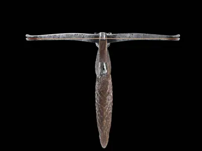 Medieval crossbow with metal wolf head 3D model