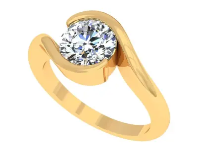 Round Stone Bypass Ring 3D print model