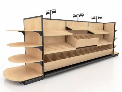 Shelf 3D model 7 wooden with shelves 3D model