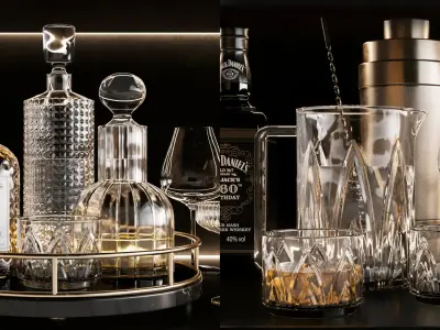 Bar Set 1 Alcohol Whiskey Rum Gin 3D model