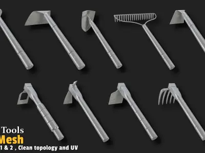 9 Farm Tools Base Mesh-VOL01 Low-poly 3D model