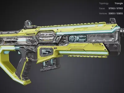 Futuristic Yellow Gun 3D model 4
