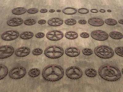 Low poly cogwheel gear set Low-poly 3D model