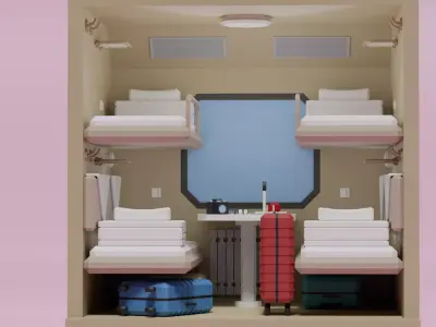 Lowpoly Sleeper Train Interior Low-poly 3D model