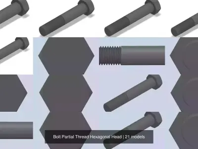 Bolt Partial Thread Hexagonal Head 3D Model Pack