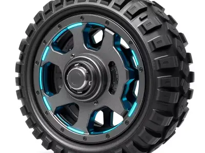 Futuristic OffRoad Wheel with LED Details Model Pack Low-poly 3D model
