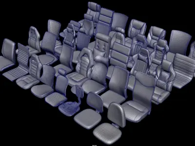 Chair seats collection Low-poly 3D model