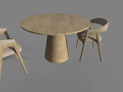 WOODEN TABLE CHAIR 3D MODEL Low-poly 3D model