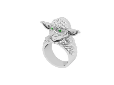 STAR WARS Sculpted Yoda Ring With Green Crystal Eyes 3D print model
