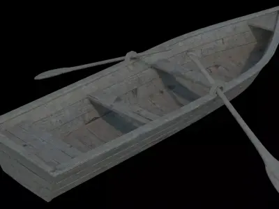 Boat model wooden with two paddles 3D model