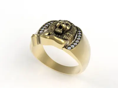 Sitting Lion Diamond Ring 3D print model