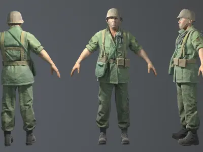 Vietnam War US Soldier Low-poly 3D model