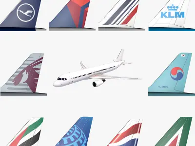 Hi-poly 3D model passenger aircraft Airbus A320 with 10 liveries 3D model