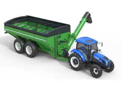 New Holland WorkMaster Tractor and Brent cart Low-poly 3D model