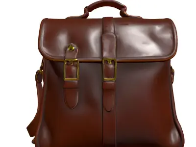 Vintage Leather Satchel Bag with Book Low-poly 3D model