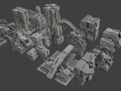 akr scifi architecture set 3 Low-poly 3D model