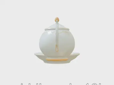 Elegant Vintage Porcelain Tea Set with Floral Engravings Low-poly 3D model